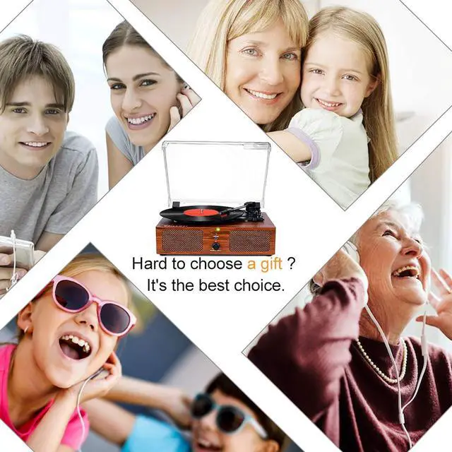 Alt view image 7 of 7 - Vinyl Record Player Wireless Turntable with Built-in Speakers and USB Belt-Driven Vintage Phonograph Record Player 3 Speed for Entertainment and Home Decoration