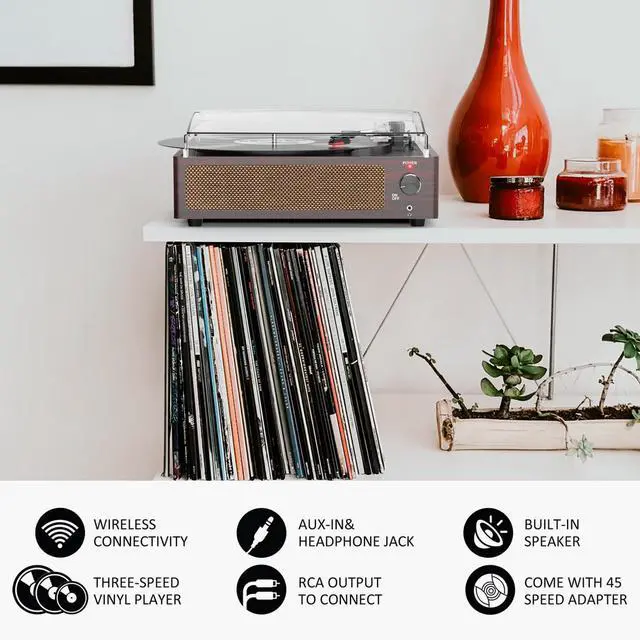 Alt view image 5 of 7 - Vinyl Record Players Turntable with Built-in Two Speakers Belt-Driven All-in-one Retro Turn tables 3 Speed 3 Size LP Phonograph BT Wireless Bluetooth Receiver Headphone AUX-in RCA Vintage Red