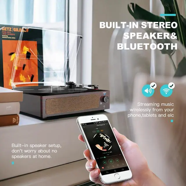 Alt view image 4 of 7 - Vinyl Record Players Turntable with Built-in Two Speakers Belt-Driven All-in-one Retro Turn tables 3 Speed 3 Size LP Phonograph BT Wireless Bluetooth Receiver Headphone AUX-in RCA Vintage Red