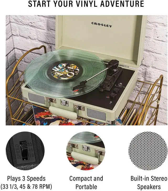Alt view image 2 of 6 - CR8005F-MT Cruiser Plus Vintage 3-Speed Bluetooth in/Out Suitcase Vinyl Record Player Turntable, Mint
