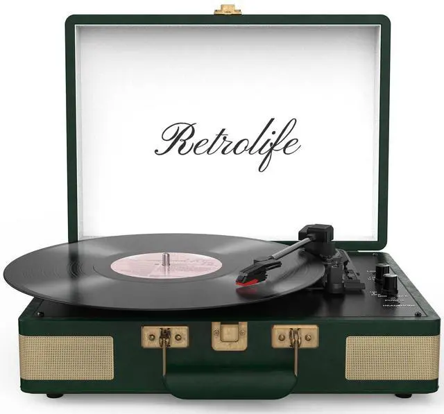 Alt view image 7 of 7 - Record Player 3 Speed Bluetooth Portable Suitcase Vinyl Player with Built-in Speakers Turntable Enhanced Audio Sound PU Leather Vintage