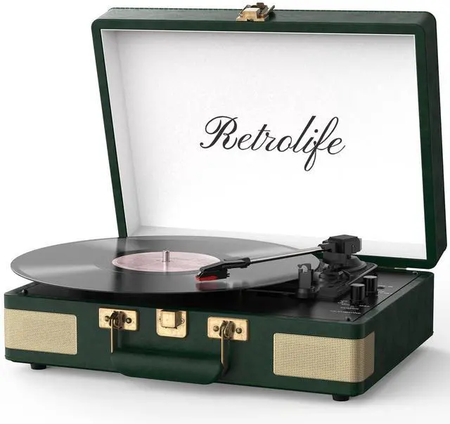 Main image of Record Player 3 Speed Bluetooth Portable Suitcase Vinyl Player with Built-in Speakers Turntable Enhanced Audio Sound PU Leather Vintage