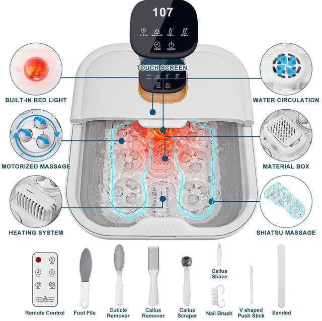 Alt view image 2 of 4 - Collapsible Foot Spa Bath with Heat, Motorized Massager, Touch Screen, Foot Pedicure Kit, Temperature Control, Pedicure Foot Spa, Foot Bath