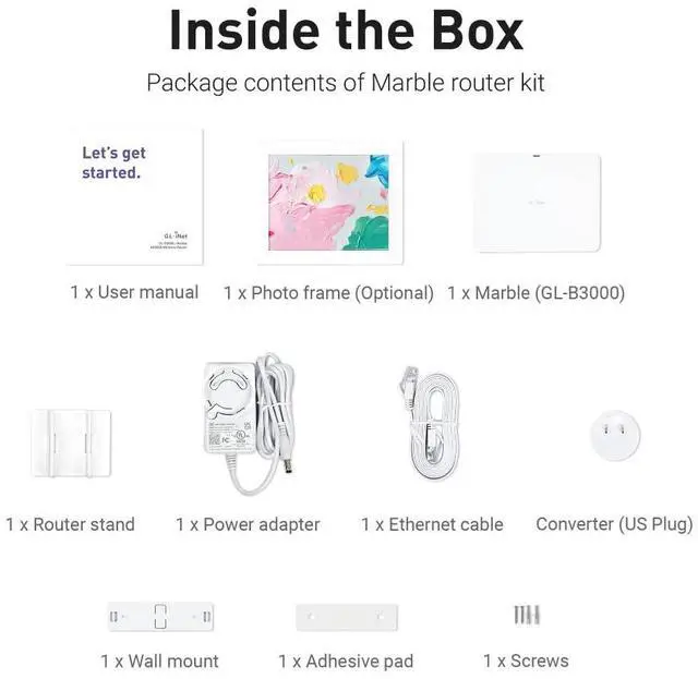 Alt view image 6 of 6 - GL-B3000 (Marble) Wireless WiFi 6 Router with Wall-Mountable Photo Frame, Dual-Band AX3000, OpenVPN & WireGuard, Bark & AdGuard Home Parental Controls, OpenWrt, 3 Gigabit Ethernet Ports