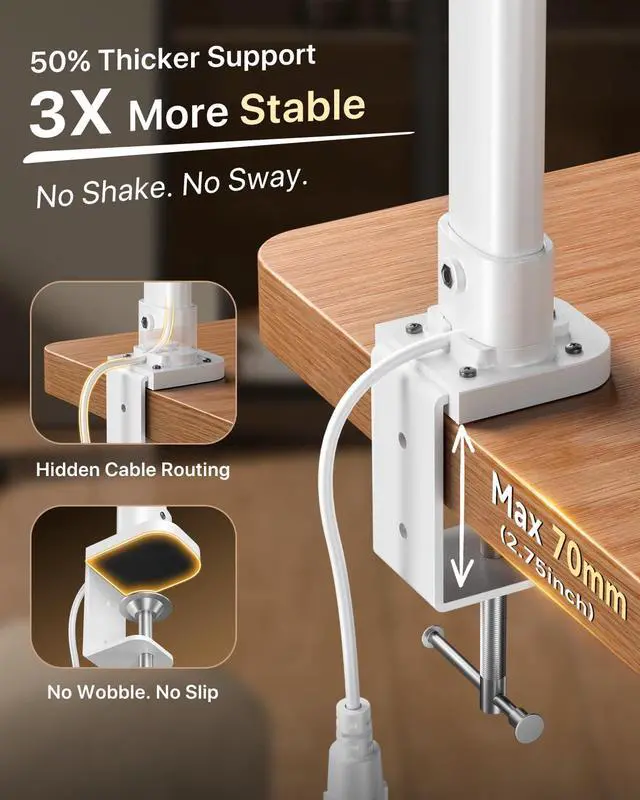 Alt view image 7 of 7 - 42" LED Desk Lamp with Clamp, Architect Desk Light with Remote, Adjustable 4-Segment Bar, 1800LM Bright, Eye-Caring Desk Lamp for Home Office, Reading, Study, Dual Monitors, Workbench (White)