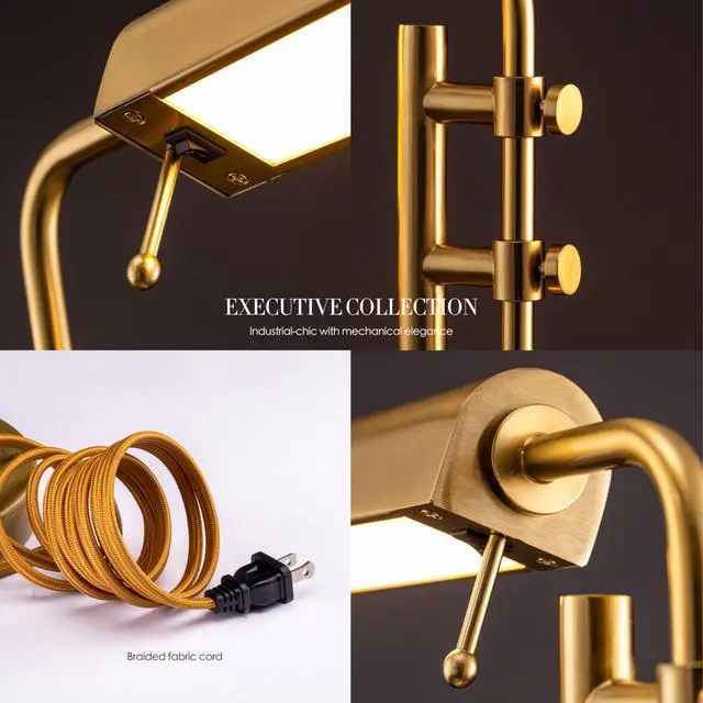 Alt view image 2 of 7 - Aurora LED Pharmacy Desk Lamp - Swing Arm, Industrial Design for Reading, Crafting, Work,10W LED, Adjustable Height 18.5-24.5 inches - Ideal for Living Room, Bedside, Office, Antique Brass