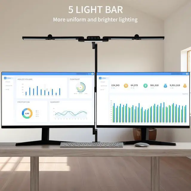 Alt view image 2 of 6 - Architect Desk Lamp with 5 Light Bars for Home Office, 32.5Inch Long Led Desk Light with Clamp, 24W Tall Foldable Computer Lamp with Swing Arm, Bright Table Light for Desktop Working Drafting