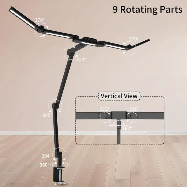 Alt view image 6 of 6 - Architect Desk Lamp with 5 Light Bars for Home Office, 32.5Inch Long Led Desk Light with Clamp, 24W Tall Foldable Computer Lamp with Swing Arm, Bright Table Light for Desktop Working Drafting