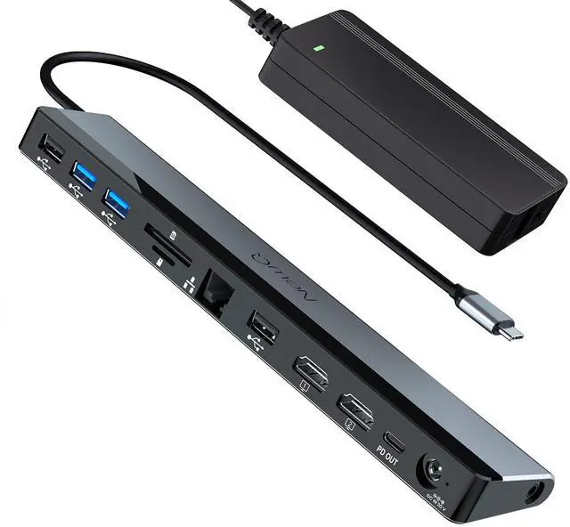 Main image of USB C Docking Station Dual Monitor with Power Adapter: 12-in-1 Thunderbolt 3 | 4 Dock, Dual 4K HDMI, 4 USB, Audio, Ethernet, SD/TF Slot, 18W PD Out, for Mac, HP, Dell, Lenovo, Surface, Asus, Acer