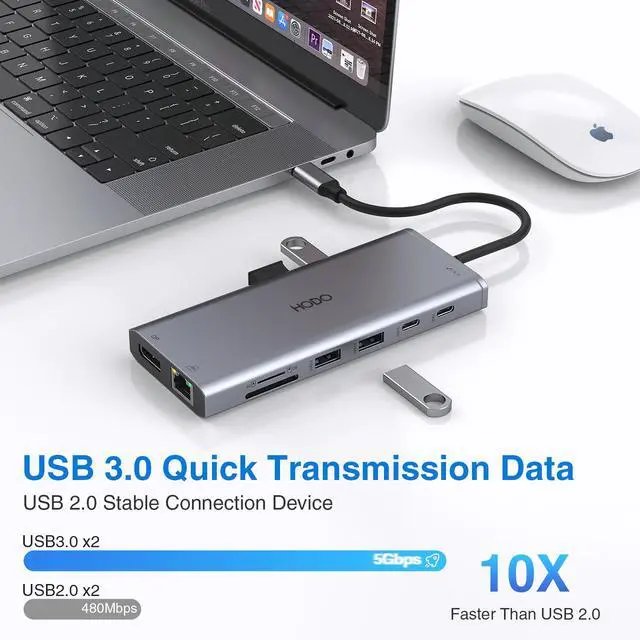 Alt view image 7 of 7 - USB C Docking Station Dual Monitor HDMI for Dell HP, Laptop Docking Station 3 Monitors Triple Display USB C Hub Dock to 2 HDMI 4K,DP,Ethernet,6 USB,PD,SD/TF, Audio, USB C Adapter 14 in 1 for Lenovo