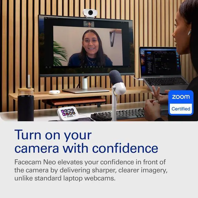 Alt view image 2 of 7 - Facecam Neo  Full HD Webcam with Easy-Slide Privacy Shutter, Light Correction, For Video Calls, Streaming, Teams/Zoom/Slack/OBS/Twitch/Youtube, and more  USB-C/Plug & Play on PC/Laptop/Mac