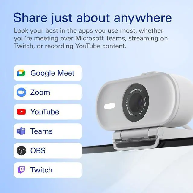 Alt view image 4 of 7 - Facecam Neo  Full HD Webcam with Easy-Slide Privacy Shutter, Light Correction, For Video Calls, Streaming, Teams/Zoom/Slack/OBS/Twitch/Youtube, and more  USB-C/Plug & Play on PC/Laptop/Mac