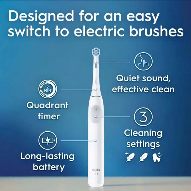 Alt view image 2 of 6 - iO Simple Clean Rechargeable Electric Powered Toothbrush, Pure White with 1 Gentle Care Brush Head and 1 White Travel Case - Automatic Pressure Sensor to Protect Gums - 3 Modes -2 Min Timer