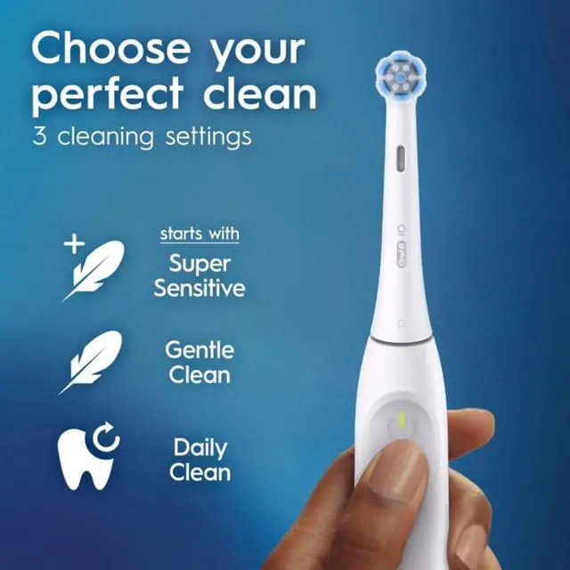 Alt view image 4 of 6 - iO Simple Clean Rechargeable Electric Powered Toothbrush, Pure White with 1 Gentle Care Brush Head and 1 White Travel Case - Automatic Pressure Sensor to Protect Gums - 3 Modes -2 Min Timer