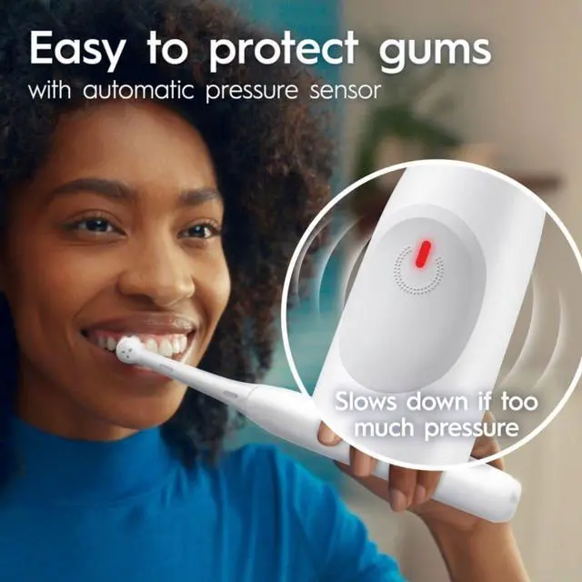 Alt view image 5 of 6 - iO Simple Clean Rechargeable Electric Powered Toothbrush, Pure White with 1 Gentle Care Brush Head and 1 White Travel Case - Automatic Pressure Sensor to Protect Gums - 3 Modes -2 Min Timer