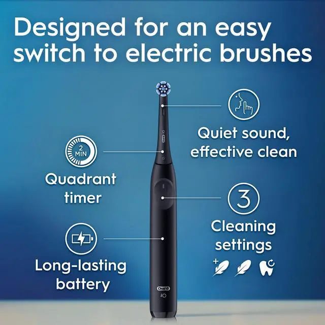 Alt view image 7 of 7 - iO Series 2 Rechargeable Electric Powered Toothbrush Starter Kit, Night Black with 2 Brush Heads - Automatic Pressure Sensor to Protect Gums - 3 Modes - 2 Min Timer
