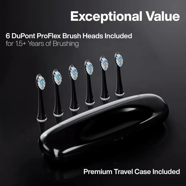 Alt view image 5 of 5 - Black Series PRO  Ultra-Whitening Electric Toothbrush  5 Modes & Smart Timers  Premium Travel Case & 6 Proflex Brush Heads  ADA Accepted Toothbrush