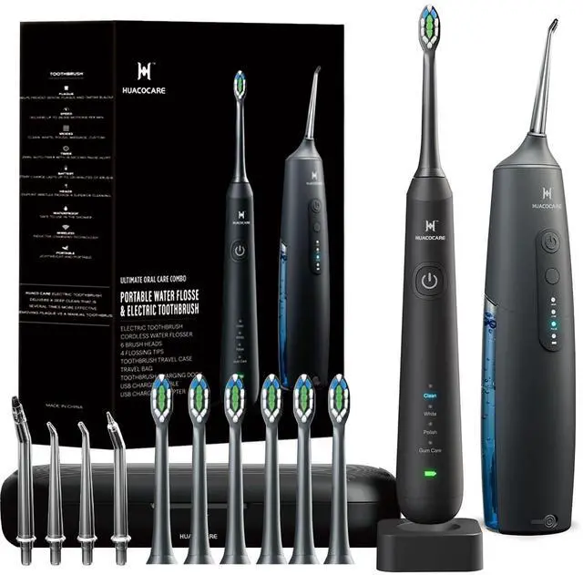 Main image of 2-1 Oral Clean Kit- Water Dental flosser & Electric Toothbrush Combo- Brushing & Flossing- for Teeth Cleaning and Gum Health (Black)