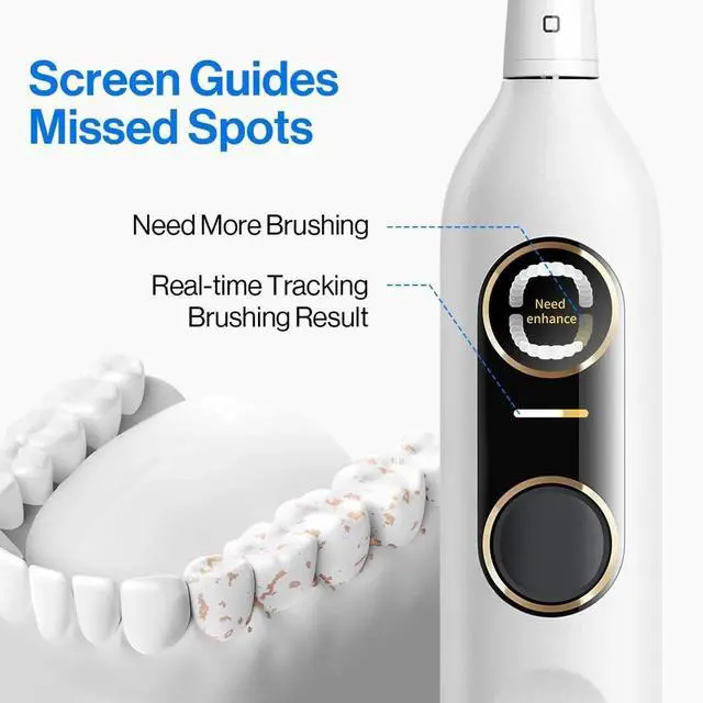 Alt view image 2 of 7 - Y10 PRO Rechargeable Electric Toothbrush with Smart Display, Missed Spot Detection, Pressure Sensor, 180-Day Battery Life, IPX8 Waterproof, Travel-Friendly with 2 Brush Heads