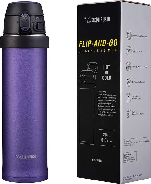 Alt view image 3 of 3 - SM-QHE48VK, Flip-and-Go Stainless Mug, 16-Ounce, Purple Dusk