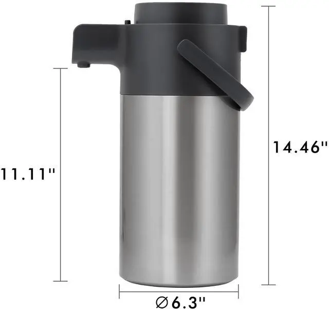 Alt view image 2 of 6 - Airpot Coffee Dispenser with Pump - Coffee Carafes for Keeping Hot - Beverage Dispenser - 135oz/4L Thermal Coffee Carafe for Hot Liquids - Stainless Steel Insulated Coffee Thermos Carafe