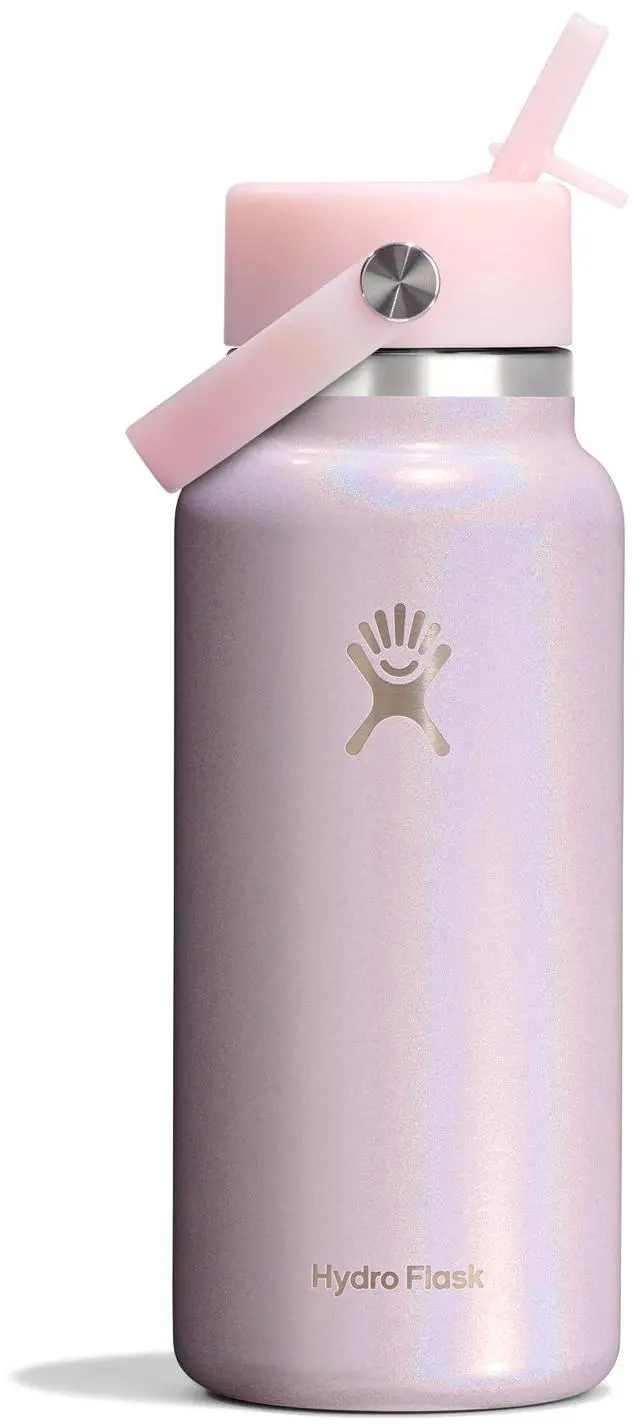 Main image of Water Bottle - Insulated Stainless Steel - Wide Mouth Flex Straw Lid, Non-Spill, Leakproof and Refillable in 32 Oz Glimmer Pink