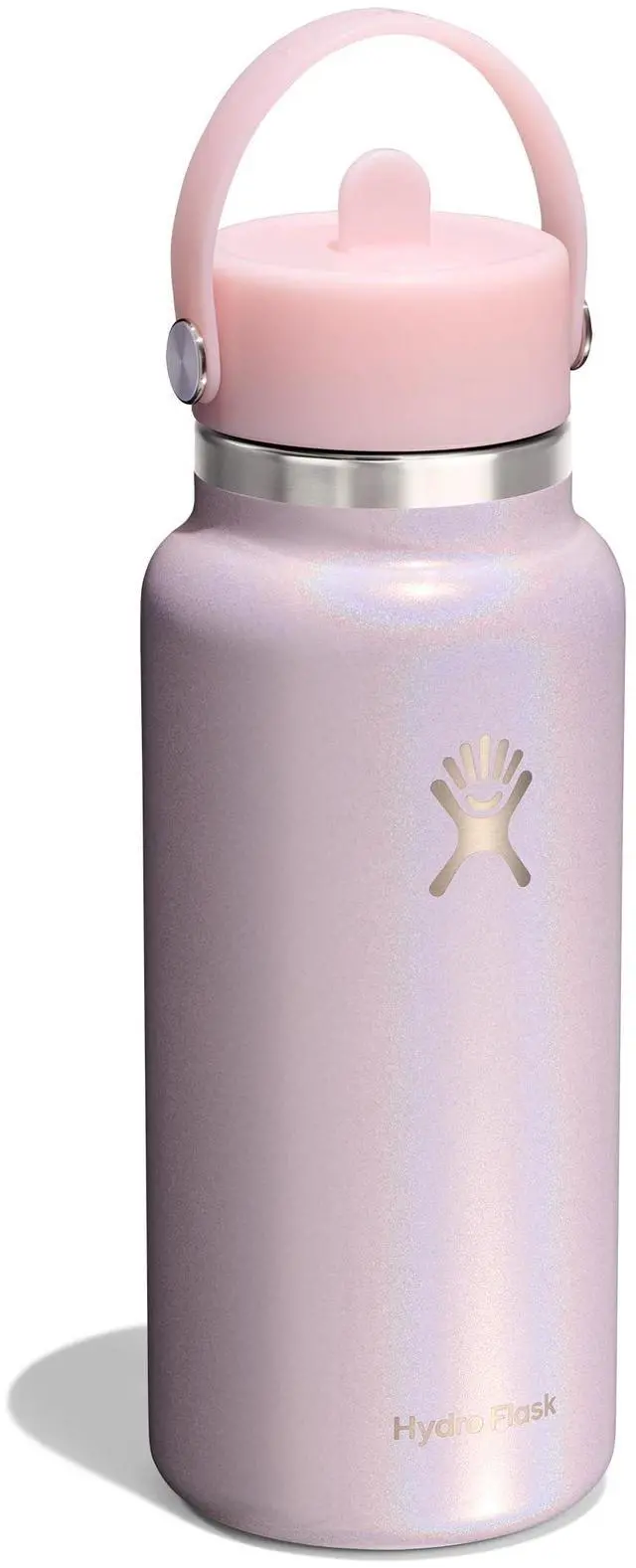 Alt view image 2 of 7 - Water Bottle - Insulated Stainless Steel - Wide Mouth Flex Straw Lid, Non-Spill, Leakproof and Refillable in 32 Oz Glimmer Pink