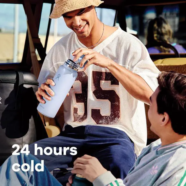 Alt view image 5 of 7 - Water Bottle - Insulated Stainless Steel - Wide Mouth Flex Straw Lid, Non-Spill, Leakproof and Refillable in 32 Oz Glimmer Pink