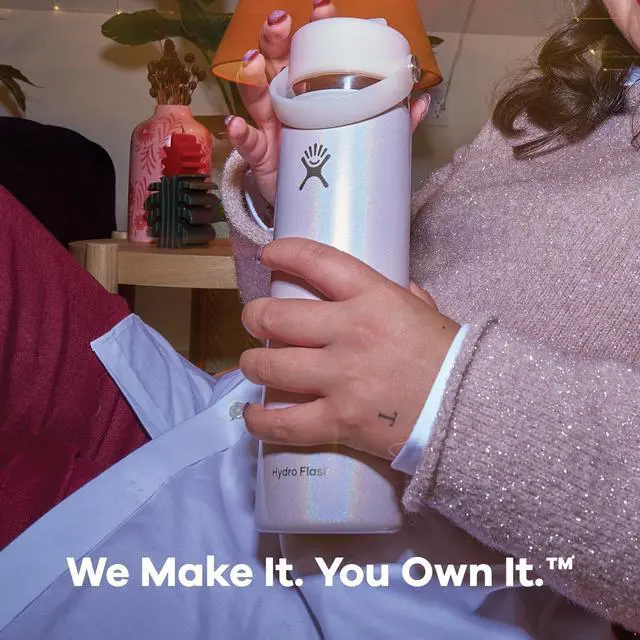 Alt view image 7 of 7 - Water Bottle - Insulated Stainless Steel - Wide Mouth Flex Straw Lid, Non-Spill, Leakproof and Refillable in 32 Oz Glimmer Pink