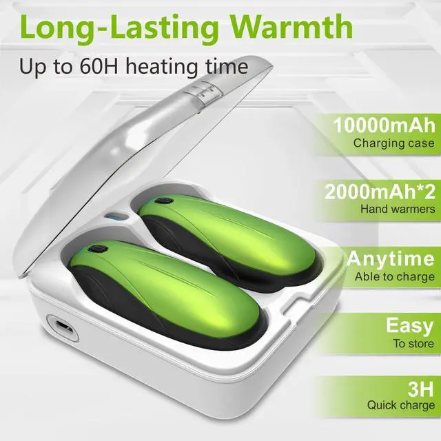 Alt view image 2 of 7 - Hand Warmers Rechargeable 2 Pack, 14000mAh Electric Hand Warmers with Charging Case, Quick Charge Portable Heater,Gifts for Christmas, Winter, Outdoor, Camping, Hunting Accessories