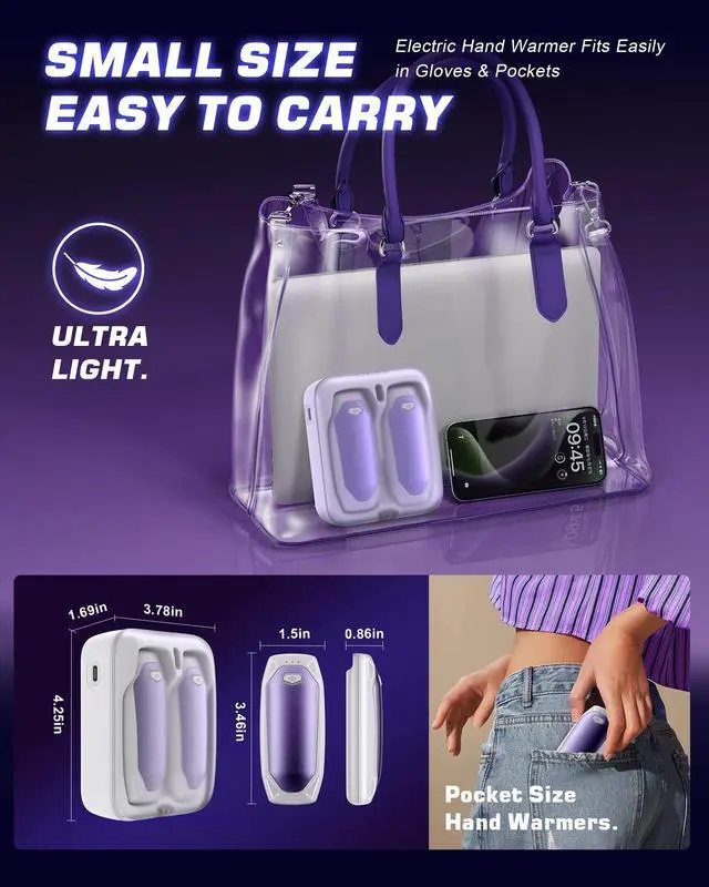 Alt view image 6 of 7 - Hand Warmers Rechargeable - 2 Pack 14000mAh AI Electric Hand Warmers with Charging Case, Magnetic 2 in 1 Pocket Handwarmers, Portable Heater Gifts for Women/Men/Christmas/Golf/Camping/Hunting