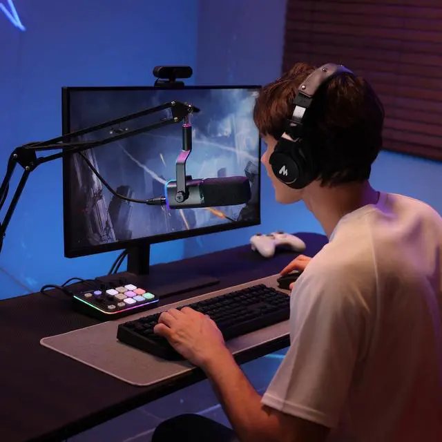 Alt view image 2 of 7 - XLR/USB Gaming Microphone Kit: Dynamic PC Mic for Streaming Podcasting, Software Support, Mute Button, Gain Control, RGB Computer Mic with Boom Arm Stand, for Recording, PS4/PS5, PD100XS Black