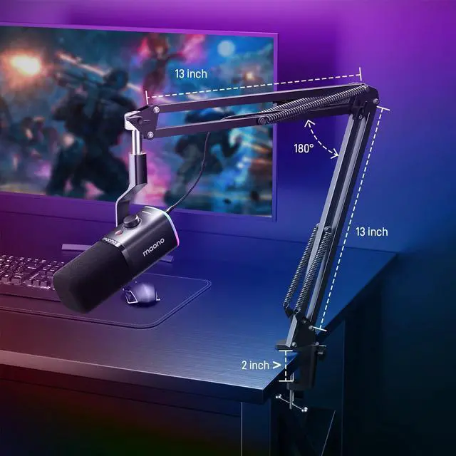 Alt view image 6 of 7 - XLR/USB Gaming Microphone Kit: Dynamic PC Mic for Streaming Podcasting, Software Support, Mute Button, Gain Control, RGB Computer Mic with Boom Arm Stand, for Recording, PS4/PS5, PD100XS Black