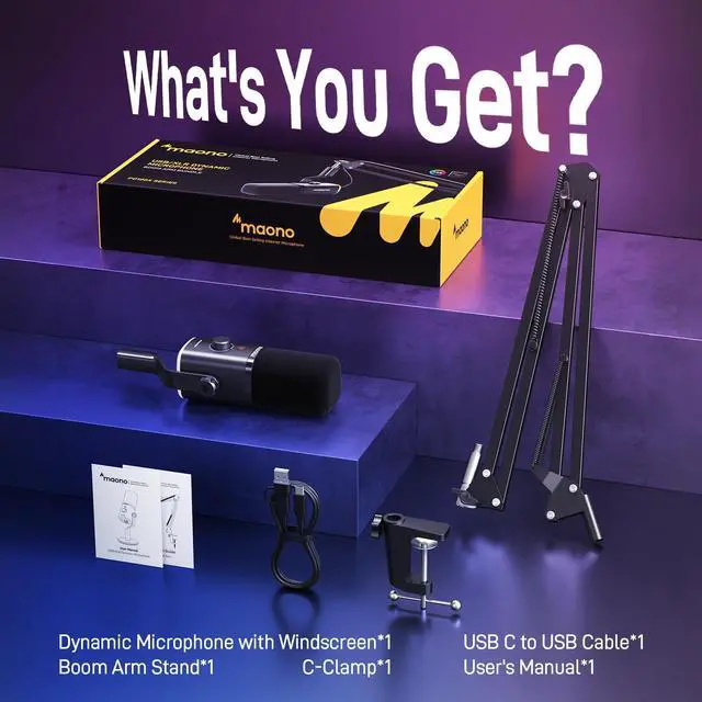 Alt view image 7 of 7 - XLR/USB Gaming Microphone Kit: Dynamic PC Mic for Streaming Podcasting, Software Support, Mute Button, Gain Control, RGB Computer Mic with Boom Arm Stand, for Recording, PS4/PS5, PD100XS Black