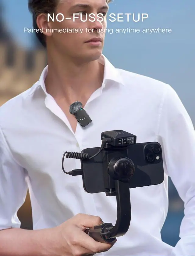 Alt view image 4 of 7 - Wireless Lavalier Microphone for iPhone/Android/Camera, 2 Pack Cordless Lapel Mic System for Vlog Recording Video YouTube/TikTok Interview, Condenser Clip-On Microphone with Charging Case-M9