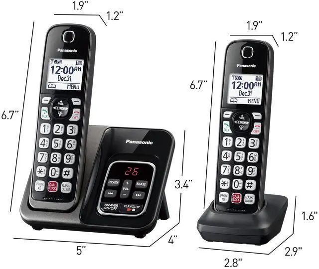 Alt view image 7 of 7 - Cordless Phone with Answering Machine, Advanced Call Block, Bilingual Caller ID and Easy to Read High-Contrast Display, Expandable System with 2 Handsets - KX-TGD832M (Metallic Black)