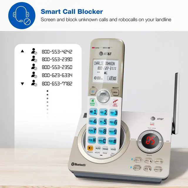 Alt view image 2 of 7 - DL72219 DECT 6.0 2-Handset Cordless Phone for Home with Connect to Cell, Call Blocking, 1.8" Backlit Screen, Big Buttons, intercom, and Unsurpassed Range