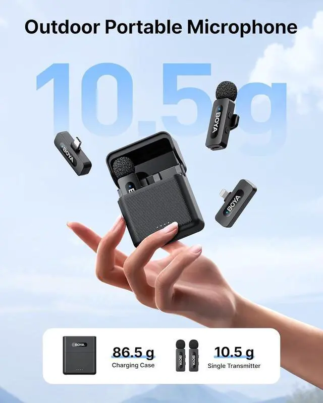 Alt view image 3 of 7 - V3 Combo Wireless Microphone for iPhone/Andriod/PC/Laptop with USB-C/Lightning Port, 36H Battery Life with Charging Case, Noise Canceling Lapel Microphone Wireless Mini Mic for Video Recording