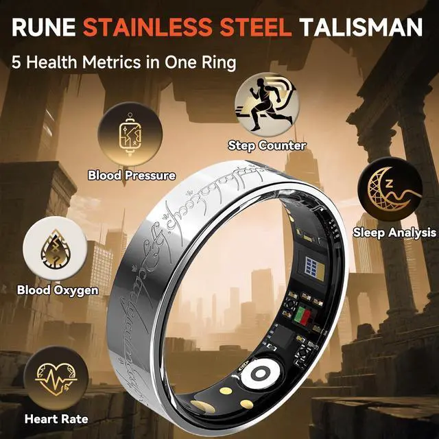 Alt view image 2 of 7 - Ultra Smart Ring for Women Men,Health Fitness Tracker with Sleep/Blood Pressure/Oxygen Monitoring, Heart Rate & Activity Tracking,IP68 Waterproof, 5+Day Battery,No Subscription Fee 1-Silver 10