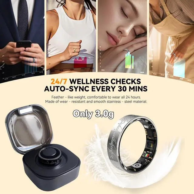Alt view image 7 of 7 - Ultra Smart Ring for Women Men,Health Fitness Tracker with Sleep/Blood Pressure/Oxygen Monitoring, Heart Rate & Activity Tracking,IP68 Waterproof, 5+Day Battery,No Subscription Fee 1-Silver 10