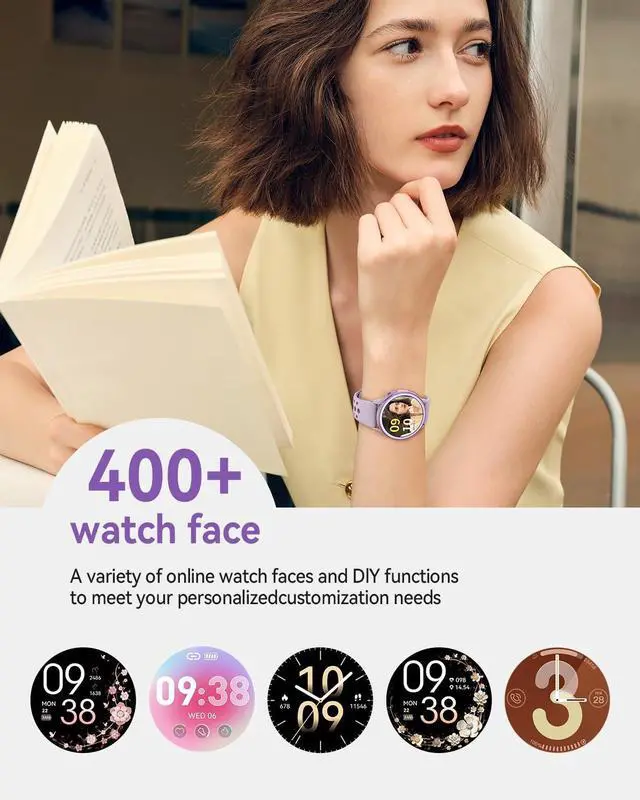 Alt view image 4 of 7 - Smart Watches for Women(Answer/Make Calls), 1.27'' AMOLED Screen Activity Trackers with Heart Rate/Sleep/SpO2 Monitor, Smartwatch for iPhone/Samsung/Android,120+ Sport IP68 Fitness Watch 2Bands Purple