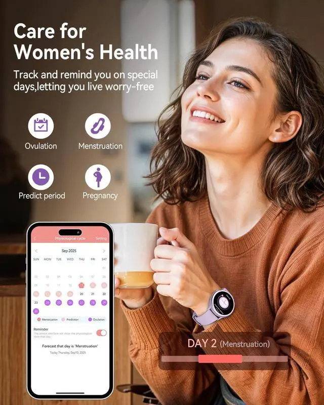 Alt view image 7 of 7 - Smart Watches for Women(Answer/Make Calls), 1.27'' AMOLED Screen Activity Trackers with Heart Rate/Sleep/SpO2 Monitor, Smartwatch for iPhone/Samsung/Android,120+ Sport IP68 Fitness Watch 2Bands Purple