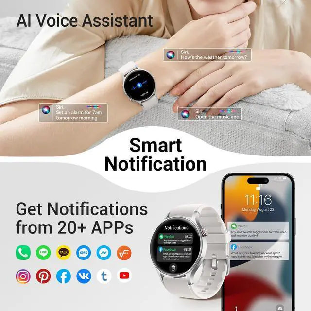 Alt view image 5 of 7 - Smart Watch for Men Women,1.3" AMOLED Touchscreen Fitness Tracker, Make/Answer Calls, Heart Rate SpO2 Monitor, IP68 Waterproof, Sleep & Activity Tracking Smartwatch for Android Phones iPhone