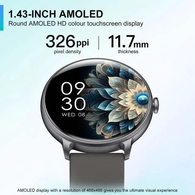 Alt view image 2 of 7 - Smart Watch, 1.43'' AMOLED Smart Watches for Men Women (Answer/Make Call), Fitness Tracker with Heart Rate/Sleep Monitor, IP68 Waterproof Activity Tracker, Pedometer for Android iOS