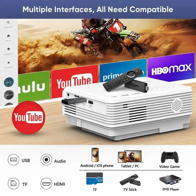 Alt view image 7 of 7 - Projector with WiFi and Bluetooth, Upgrade Outdoor Projector, Mini Movie Projector Supports 1080P Synchronize Smartphone Screen by WiFi/USB Cable for Home Entertainment (WiFi)