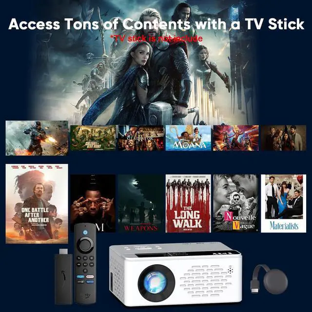 Alt view image 6 of 7 - 1080P Full HD Portable Mini Projector, Upgraded Bluetooth Movie Projector with Screen, Compatible with TV Stick Smartphone/HDMI/USB, Indoor & Outdoor Use