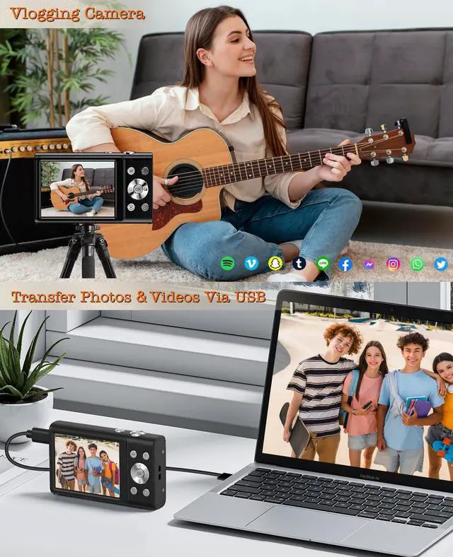 Alt view image 3 of 5 - Digital Camera, 4K Vlogging Camera for YouTube Autofocus Cameras for Photography with 16X Digital Zoom, 48MP Compact Point and Shoot Digital Camera for Teens Adult with 32GB SD Card, 2 Batteries-Black