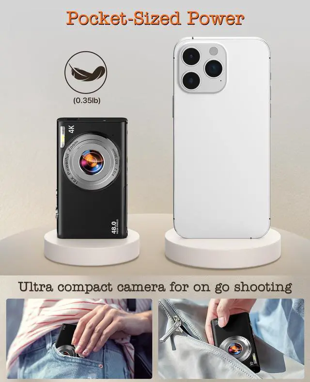 Alt view image 4 of 5 - Digital Camera, 4K Vlogging Camera for YouTube Autofocus Cameras for Photography with 16X Digital Zoom, 48MP Compact Point and Shoot Digital Camera for Teens Adult with 32GB SD Card, 2 Batteries-Black