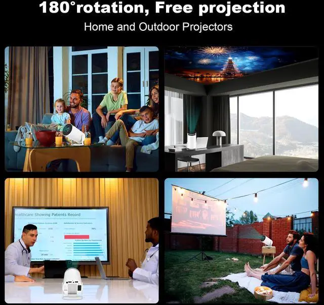 Alt view image 5 of 5 - Mini Portable Projector, Support 4K 1080P with Dual-Band WIFI6 5G Wireless 5.0 Bluetooth Android 11,160 ANSI,180° Rotatable, Auto Keystone Correction, 35"-130" Screen Video Projector