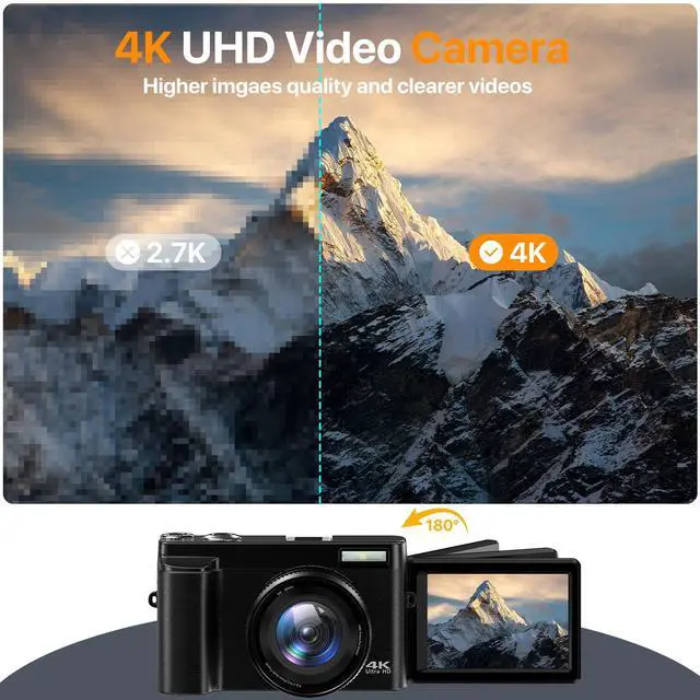 Alt view image 2 of 6 - 4K Digital Camera for Photography Auto-Focus Vlogging Camera for YouTube Video with 3'' 180° Flip Screen 16X Anti-Shake 4K Camera Compact Cameras with SD Card, Flash, 2 Batteries